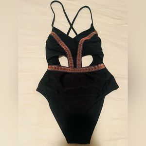 Xhiliration Black Swimsuit with beaded design